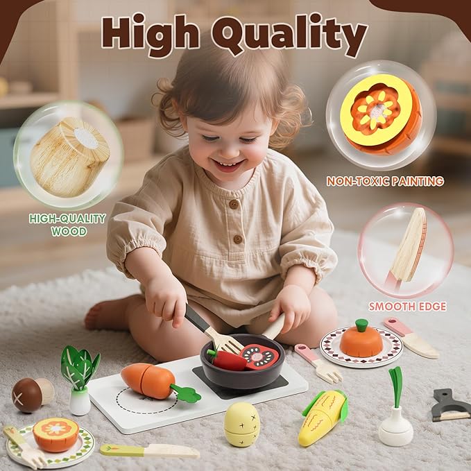 Wooden Play Food Sets for Kids Kitchen, Farm to Table, Play Kitchen Accessories Cutting Vegetables Toy, Pretend Play Food Cooking Games, Learning Resources Food for Kids 3+
