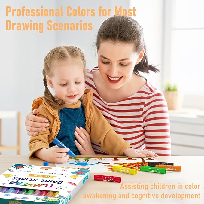 36 Colors Tempera Paint Sticks with 120 PDF Coloring Pages and 30 Stickers, Quick Drying, Smooth, Non-Toxic and Washable Paint Sticks for Kids Drawing on Pumpkin, Wood, Rock, Glass