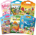 6Set Reusable Sticker Books for Toddlers 2-4 Years, Toddler Sticker Books Ages 1-3, Kids Puffy Activity Book Set Include Animal,Farm,Princess,Vehicles,Ocean,Dinosaurs