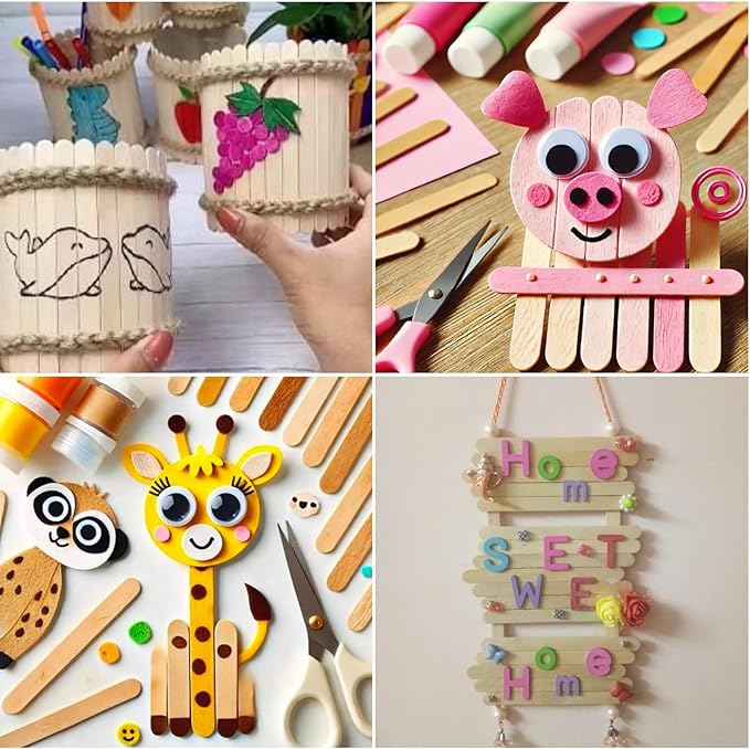 200 Piece Multicolor Popsicle Sticks - 4.5 Inch Natural Wood Craft Sticks for Waxing,Craft Project, Tongue Depressor,DIY Classroom Crafts,Woodcraft (Wood, Rainbow)
