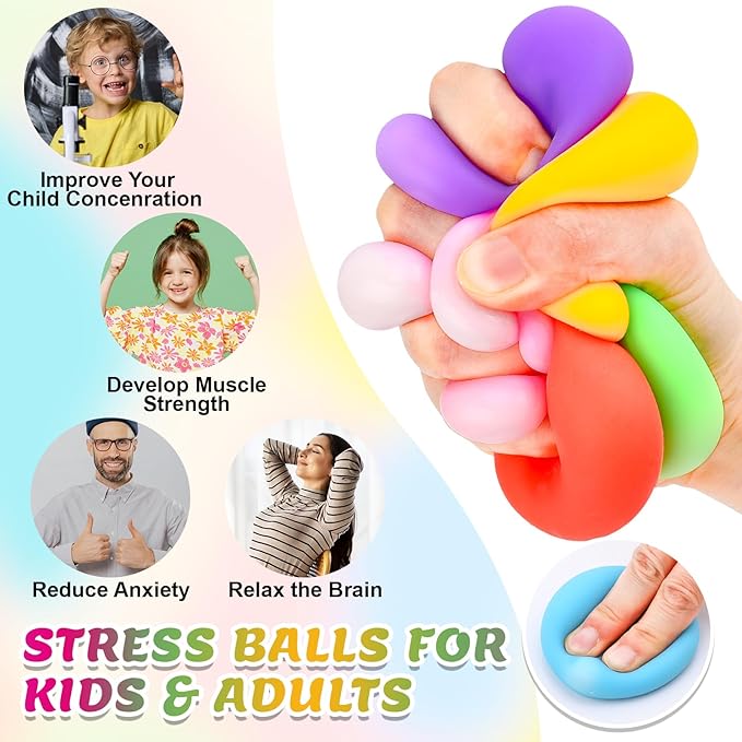 12 Pack Slow Rising Stress Ball,Stress Balls for Kids Adults,Stretchy Fidget Toys for Stress Relief,Hand Therapy Sensory Squishy Ball, Squishy Toys for Kids, Classroom Prize Box Party Favors