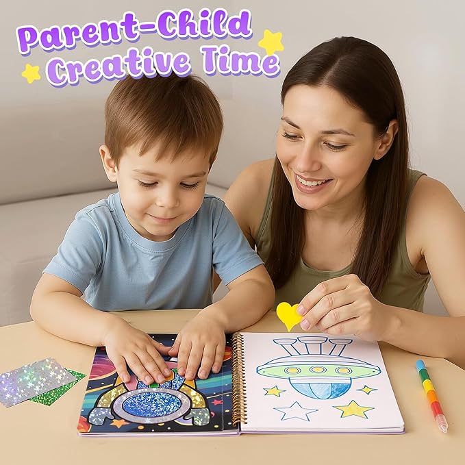 3 otters Foil Art Craft, Astronaut Painting Kits for Kids Travel Toys Coloring Games for Boys Party Favor Birthday Gift DIY Goodie Bag Stuffers