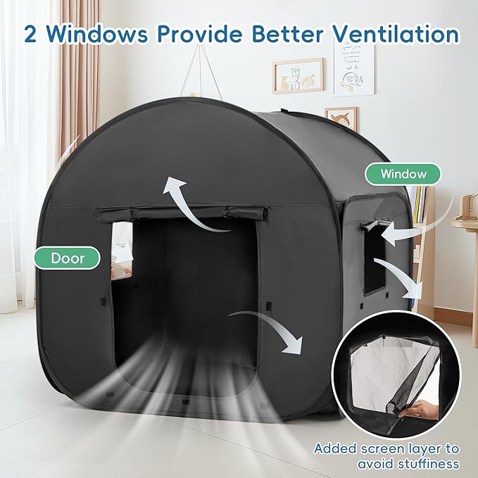 OUTREE Sensory Tent 47 * 47 * 47 in, Black Print, Sensory Room for Kids with Autism, Pop Up Play Tent