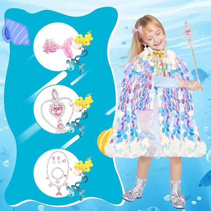 Princess Dress Up Toys,Princess Dress up Clothes Rainbow Cape Kit for Little Girls 3-8 Years Old,9PCS Gift Set Princess Costume Dress for Birthday Christmas Halloween Present