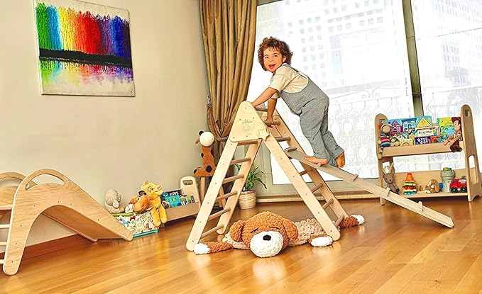 Montessori Climbing Cube and Triangle for Kids | Foldable Climbing Set | Indoor Activity Cube | Climbing Set with Cube and Triangle for Toddler | Foldable Wooden Jungle Gym (CUBE+TRI+RAMP L)