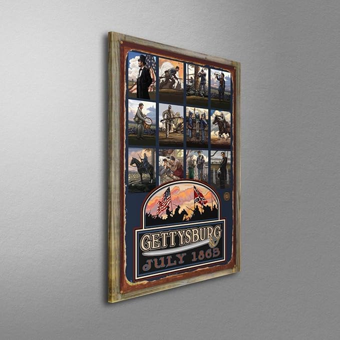 Northwest Art Mall Gettysburg Civil War Collage Rustic Metal Print on Reclaimed Barn Wood from Original Travel Artwork by Artist Paul A. Lanquist 24" x 36"