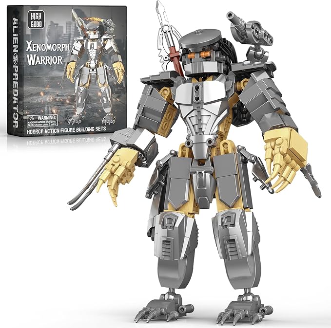 HIGH GODO Alien Mech Xenomorph Warrior Building Sets for Adult, Horror Action Figure Toy with Spears, Gifts for Boys Aged 8-14 for Birthdays Christmases Halloweens, 478 Pieces