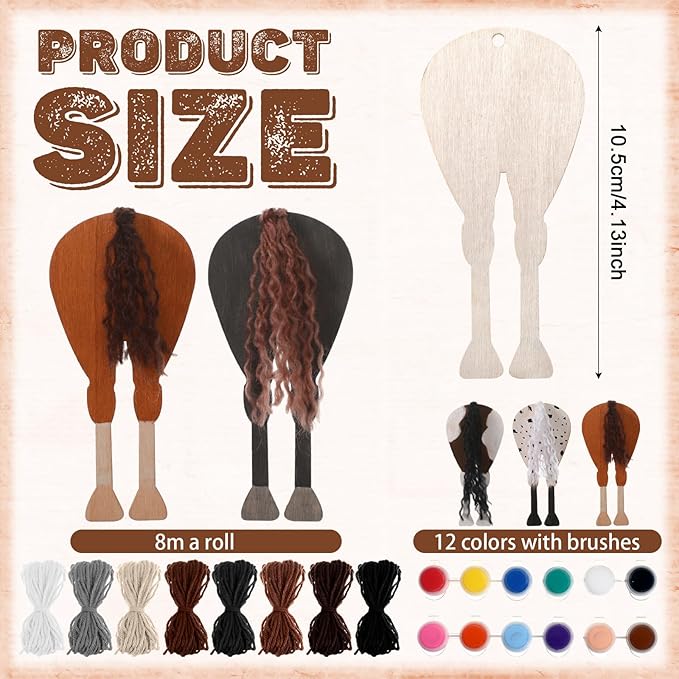 Geelin 24 Pcs Christmas Wooden Horse Craft Western Ornament Unfinished Wooden Cutouts Horse Painting Kit Unicorn Ornament DIY Cowboy Craft Paint Your Own Art for Christmas Party Favors(Buttock)