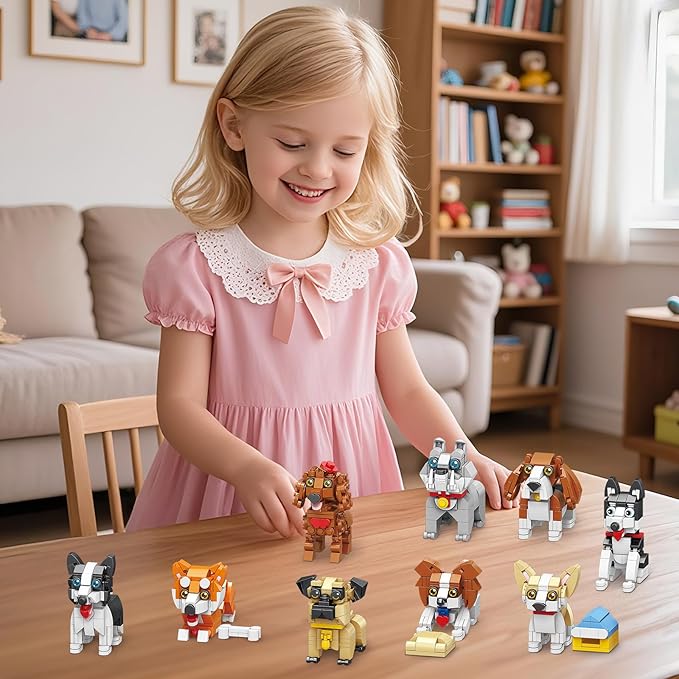 Party Favors Micro Mini Building Blocks 9 Pack Dogs Set,Adorable Dogs Building Toy Set, Party Favors Birthday Gift for Kids (1102PCS)