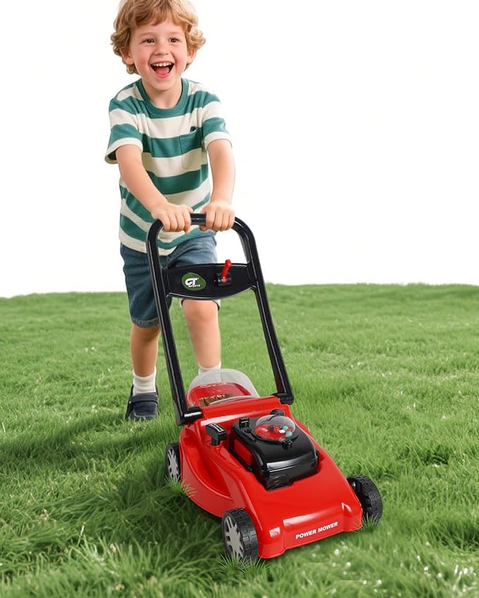 Kids Lawn Mower with Realistic Grass-Cutting Action and Sounds – No Batteries Required | Fun Outdoor Push Toy, Birthday Gift & Halloween Present for 3, 4, 5, 6, 7, 8 Year Old Boys and Girls (Red)