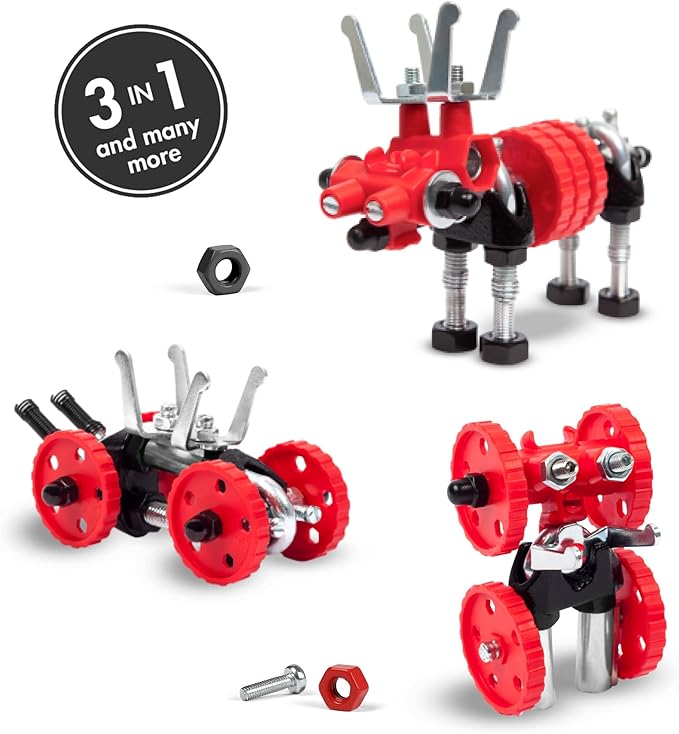 The Off Bits Erector Set: Animal Mini STEM Toys for Kids 6+, Toy Building Sets with Nuts & Bolts, STEM Building Toys Gifts for Boys and Girls (Red Moose)