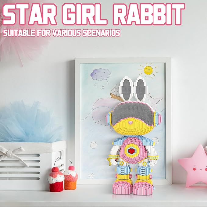 Rabbit Animal Micro Building Blocks Set for Adults Space Girl Cute Large Sets Toys Gift Kids 7550 Pieces 55cm High Series