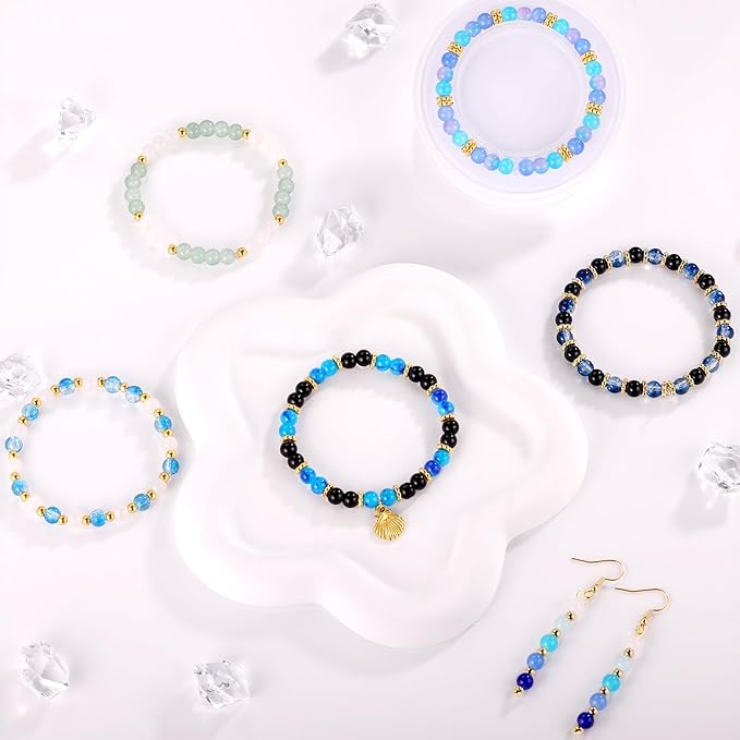 Funtopia 1377pcs Blue Glass Beads for Bracelets, 24 Colors 6mm Beads for Jewelry Making, Round Crystal Blue Ocean Sea Bead for Bracelet Earring Necklace DIY Crafts with Spacer Bead and Charms