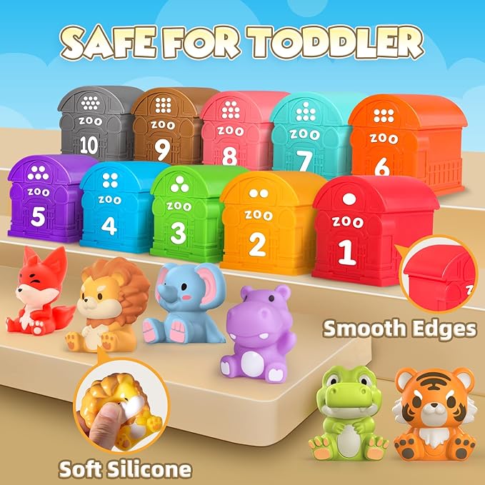 Oriate Animal Toddler Learning Toys, Sensory Learning Toy Safari Animal for Counting Sorting, Zoo Animals Educational Finger Puppets Stacking Montessori Toys, Kids Birthday Gift 20Pcs 12M+