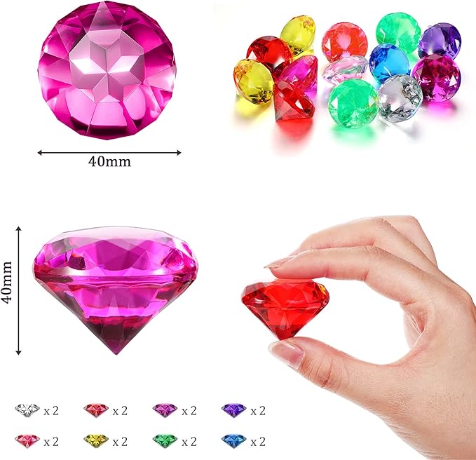 Zomiboo 16 Pcs Acrylic Diamond Large Gems Pirate Round Treasure Toy Gems Treasure Round Gemstones Acrylic Diamond Shaped Gemstones for Home Table Vase Fillers Party Decor (Multicolor)