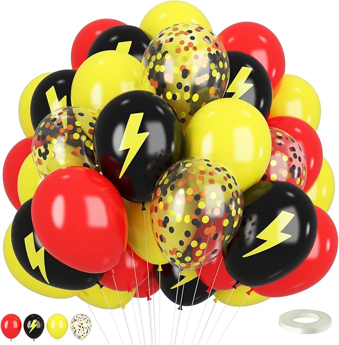 Red Black Yellow Balloons,12inch Balloons Lightning Printed Party Balloons Confetti Black Yellow Decoration for Boy Girls Cartoons Themed Party Birthdays Baby Showers Holiday Party