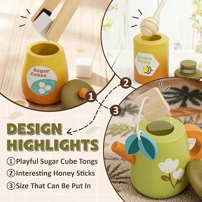 Timber Lulu Tea Sets for Toddlers 3-5, Wooden Play Food Set for Kids, Forest Tea Party Pretend Play for Toddlers 3-5, 4 Year Old Girl Birthday Gifts, Kids Kitchen Accessories
