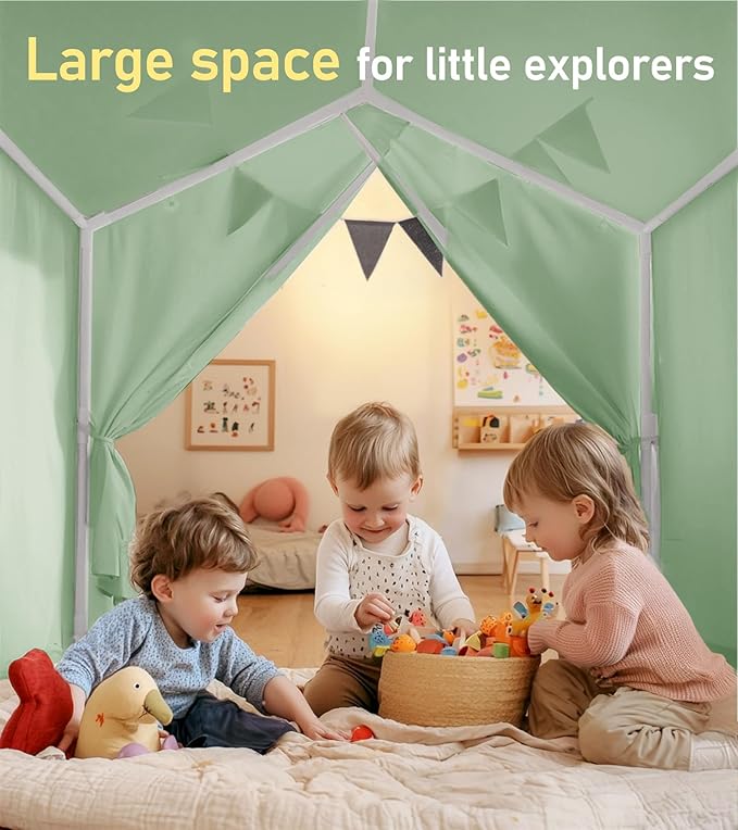 Kids Tent, Play Tent with Star Lights, Large Play Tents with 2 Windows, Kids Playhouse Indoor & Outdoor, Reading Nook, Christmas Toddler Tents for Girls & Boys, 52" x35" x 51", Green