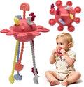 Silicone Baby Sensory Montessori Toys & Pull String Teething Toys for 6-12-18 Months, Toddler Birthday Gift Car Seat Airplane Travel Toy for 1 2 Year Old Boy Girl Infant 8 9 10 Months Old (Red)