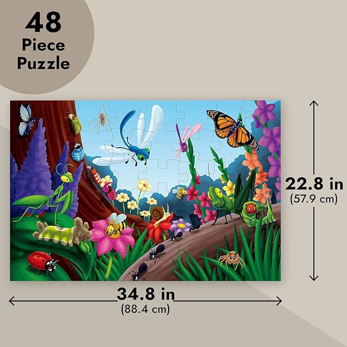 BLUE PANDA Preschool Learning Giant Floor Activity Set - 48-Piece, 2 ft x 3 ft, Multicolor - Bugs & Insects Theme & Skill Building for Toddler Learning