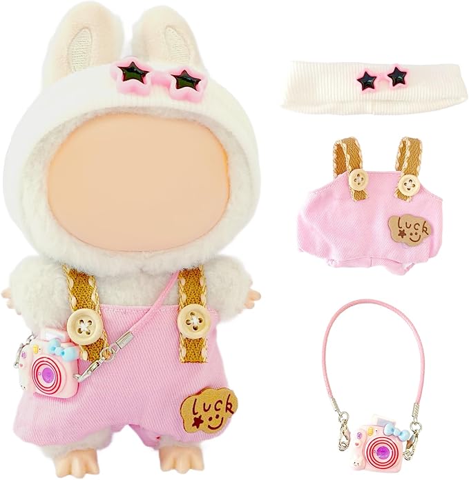 Doll Clothes,17cm/15cm Dolls Outfit Set,Accessories for Dolls,Stylish Clothes Set for Dress Up (No Doll) (Pink Overalls Suit 02)