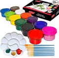 Washable Paint Set for Kids 12 Colors，Solid Watercolor Paint Set，Finger Painting for Toddlers，Washable Tempera Paint with Paint Palette and 10 Toddler Paint Brushes