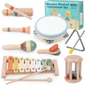 Baby Musical Instruments Set, Montessori Wooden Toys for Toddlers 3+, Neutral Colors Percussion Instruments with Xylophone, Maracas & Tambourine for Kids Preschool Educational and Birthday Gifts