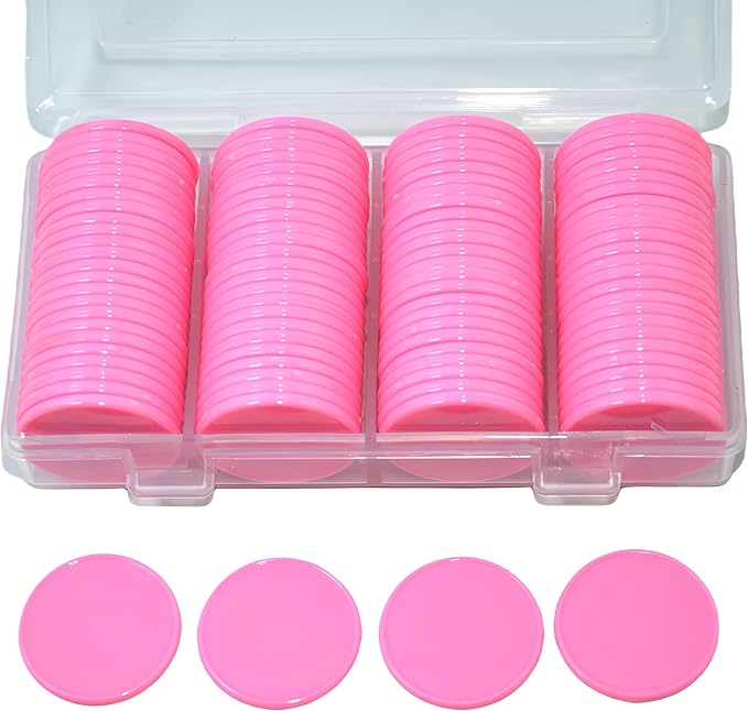 Smartdealspro Set of 100 1 Inch Opaque Plastic Learning Counters Mini Poker Chips Game Tokens with Storage Box (Pink)