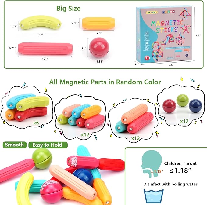 COUOMOXA Magnetic Building Blocks for Kids: Magnetic Stick Montessori Game for 3 4 5 Years Old Toddlers - STEM Starter Toy for Kids Age 3-5 Preschool - Birthday Gift for Boys Girls