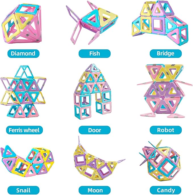 TOKBLOK 40-Piece Candy-Colored Magnetic Tiles for 3-6 Years Old - STEM Learning, Creative Building Blocks, Perfect Toddler Gifts for Boys & Girls - Starter Set