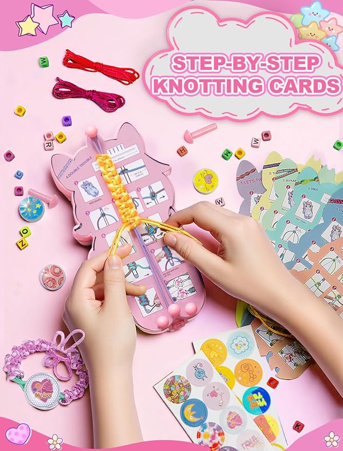 Friendship Bracelet Making Kit for Girl, DIY Arts and Crafts Toy for Teen Ages 6 7 8 9 10 11 12, Birthday Gift Ideas for Girls,, Unicorn Jewelry Bracelet Making Set,Pink