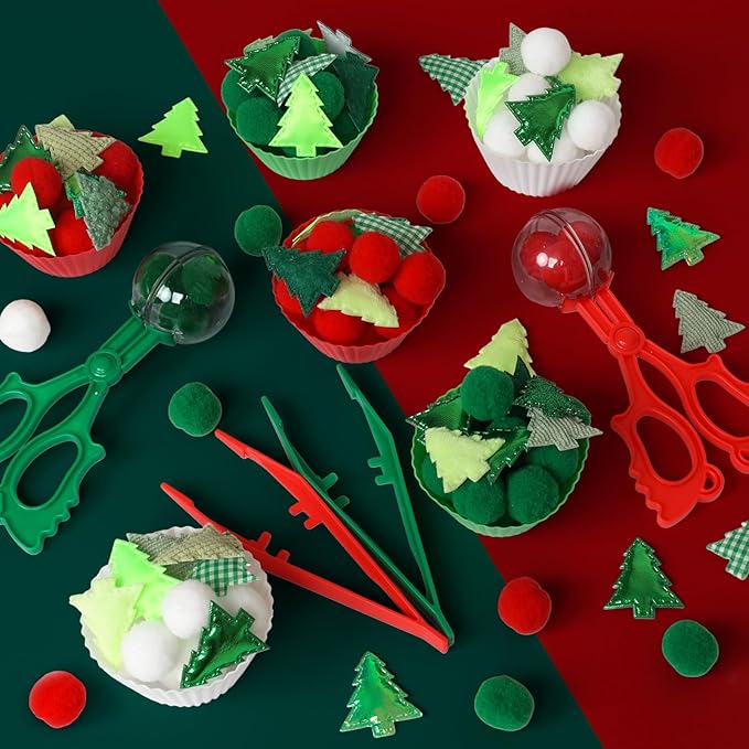 160 Pcs Christmas Tree Sensory Bin Items Christmas Counting Sorting Sensory Bin Filler Fine Motor Red Green Counts for Xmas Counting Decor