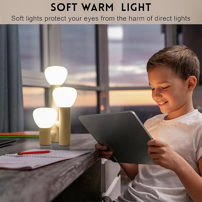 Modern 3-Light Table Lamp, White Metal Base, White Mushroom Shaped Glass Globes, 3 Color Temperatures, 16.5 inches Height,Portable Desk Lamp for Bedroom Living Room
