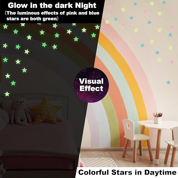 MAQIHAN 200 Glow in The Dark Stars for Ceiling - Glowing Stars and Moon Stickers Estrellas que brillan en la oscuridad para el techo de cuarto Plastic Space Galaxy Decals Bedroom Wall Decorations