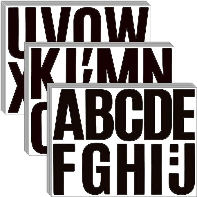 Bemeol 408 Pieces 36 Sheets Letter Stickers Big Font Alphabet Letter Stickers 4 Inch Self Adhesive Letters for Bulletin Board Classroom Mailbox Door Home Decor(Black)