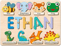 Personalized Name Puzzle for Toddlers 1-3, Custom Wooden Puzzle with Animal Names & Patterns, Montessori Learning Toy, Unique Baby Shower for Boys & Girls