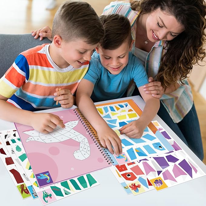Omgouue 2PCS Dinosaur Animal Crafts Airplane Activities for Kids Ages 4-8 Sticker Paint Books Gift Party The Go Travel Trip Must Have Toys Activity Create 20 Pictures Sticker Sheets are Separate