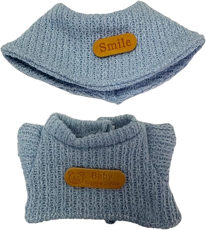 Doll Clothes for 17cm Figures, Cute Blue Handmade Knitted Sweater Suit