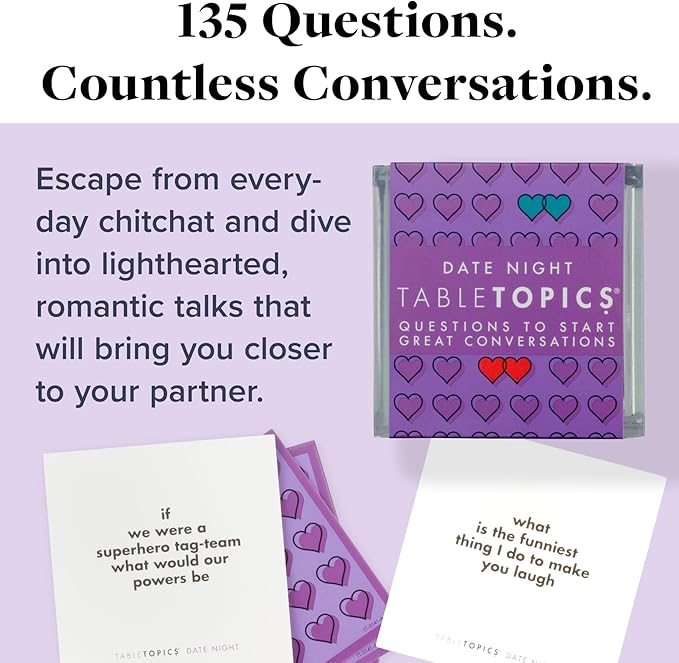 TableTopics Date Night Question Card Game – 135 Conversation Starter Cards for Romantic Evenings, Quality Time Together with No Distractions, Gift for Couples' Anniversaries