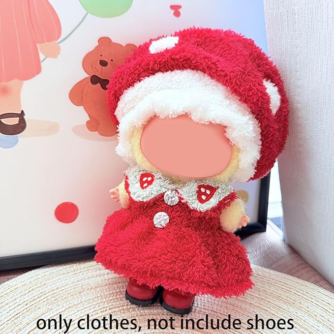 17CM Doll Clothes Set Red Dress + Red Hat, Fashion Cute Dress-Up Clothes for Doll Accessories Outfit(No Doll Included)(LBB Clothes 10)