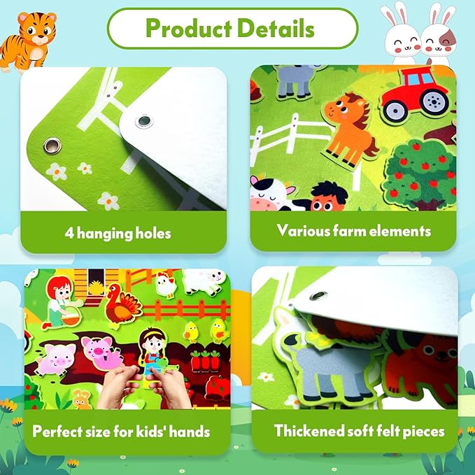 Felt Board for Toddlers Play Farm Animals Story Sets, Large Wall Activity Busy Board for Kids, Montessori Toys, Barnyard Theme Interactive Sensory Toys, Preschool Learning Play Kit, Classroom