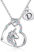 Hidepoo Unicorn Necklace Gifts for Girls - Colorful CZ Heart Pendant Initial Unicorns Necklaces for Teens Little Girls Jewelry Birthday Gift for Girl Daughter Granddaughter Niece