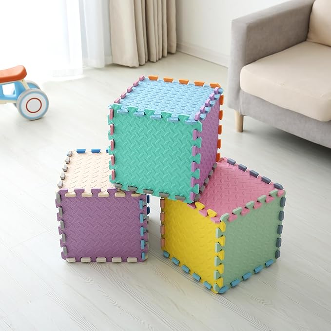 16 Tiles Foam Play Mat for Baby, Soft & Safe EVA Foam Mats for Floor, Square Baby Play Mat, Kids Foam Puzzle Floor Mat, 47x47 Play Mat for Playpen(White/Loli Pink)