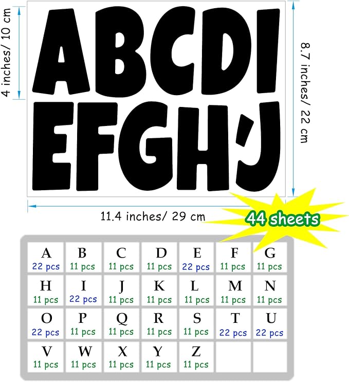 Bemeol Bulletin Board Letters 462 Pieces 4 Inch Alphabet Letter Stickers Cutout Letters for Poster Board Display Home Classroom School Decor(Black)