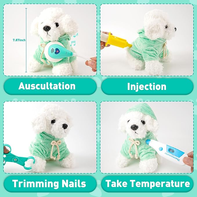 Doctor Kit for Kids, Pretend Play Doctor Play Toys for Toddlers 3-5 with Plush Dog, Stethoscope, Carring Bag, Veterinarian Pet Care Role Play Vet Set Birthday Gift for Girls Boys Aged 3 4 5 6 7 Years