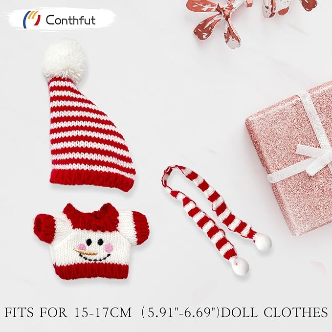 17cm Doll Clothes,15cm Dolls Christmas Outfit Set,Accessories for Dolls,Christmas Clothes Set for Dress Up (No Doll) (Red+White)