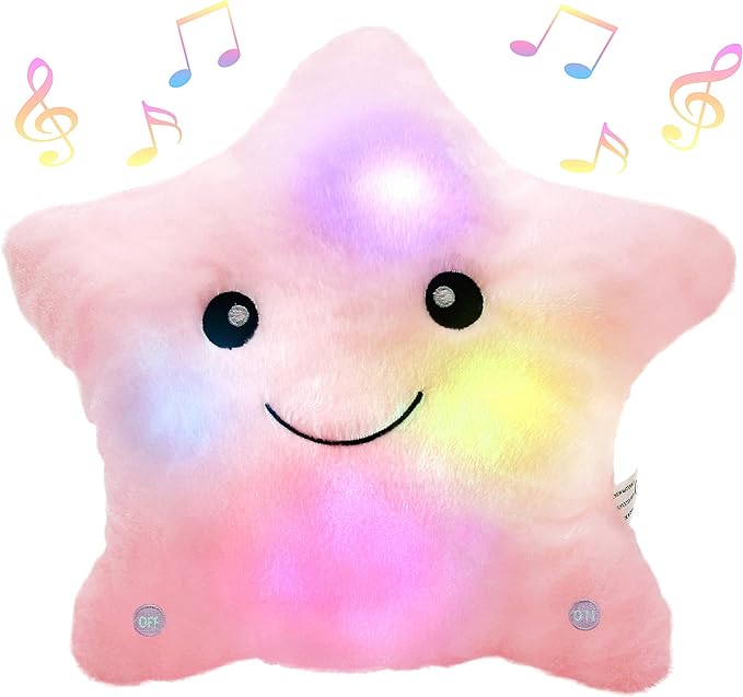 BSTAOFY 13'' Light up Musical Twinkle Star Plush Pillow, Soft Creative Lullaby Glowing Singing Star Plush Toy, Birthday for Kids Toddlers Boys Girls, Pink