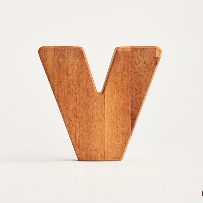 Personalized Wooden Piggy Bank – Custom Letter V Coin Bank in Beech Wood with Clear Acrylic Front, Engraved Name Option, Money Saving Box for Kids and Adults