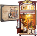 Book Nook Kit Coffee House, DIY Booknooks Kit for Adults Women Girls Teens, Bookshelf Diorama Miniature Scenes Insert Decor with LED Light, Miniature House Kit Wooden Crafts Gifts