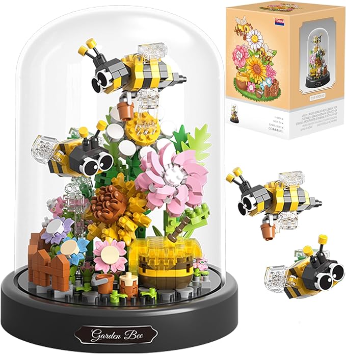 Flower Bouquet Building Set for Adult,Mini Plant Bonsai Tree Friend Set,Botanical Collection Gift for Kids,Office Home Decor Building Block, New Year Birthday Gift for Women Boys Girls(Bee)